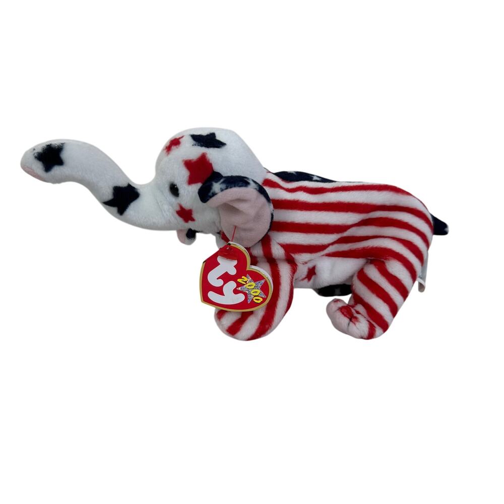 5 for $25| Ty Beanie Babies "Righty 2000" 2000 Elephant Stars & Stripes Plush